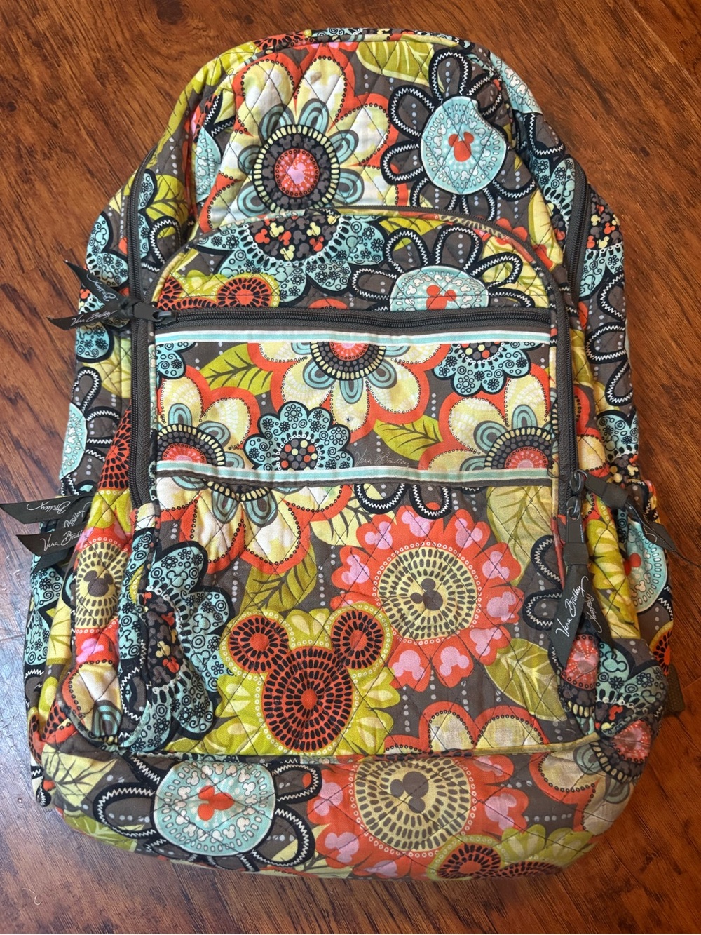 Vera Bradley Quilted Floral Backpack in Brown, Yellow, Coral & Aqua